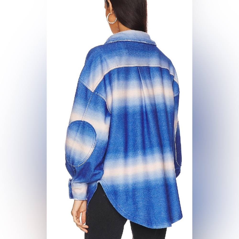 NWT Free People XS We the Free Ruby Printed Shacket in Deep Sea Combo Blue Plaid - Picture 2 of 7